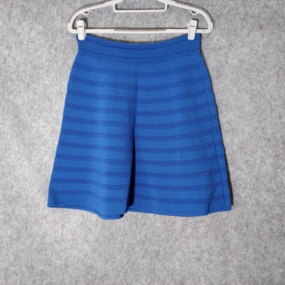 Sandro Paris Skirt Sz 3 Blue Ribbed Knit Stretch High Rise Glam Feminine Career - Picture 5 of 12